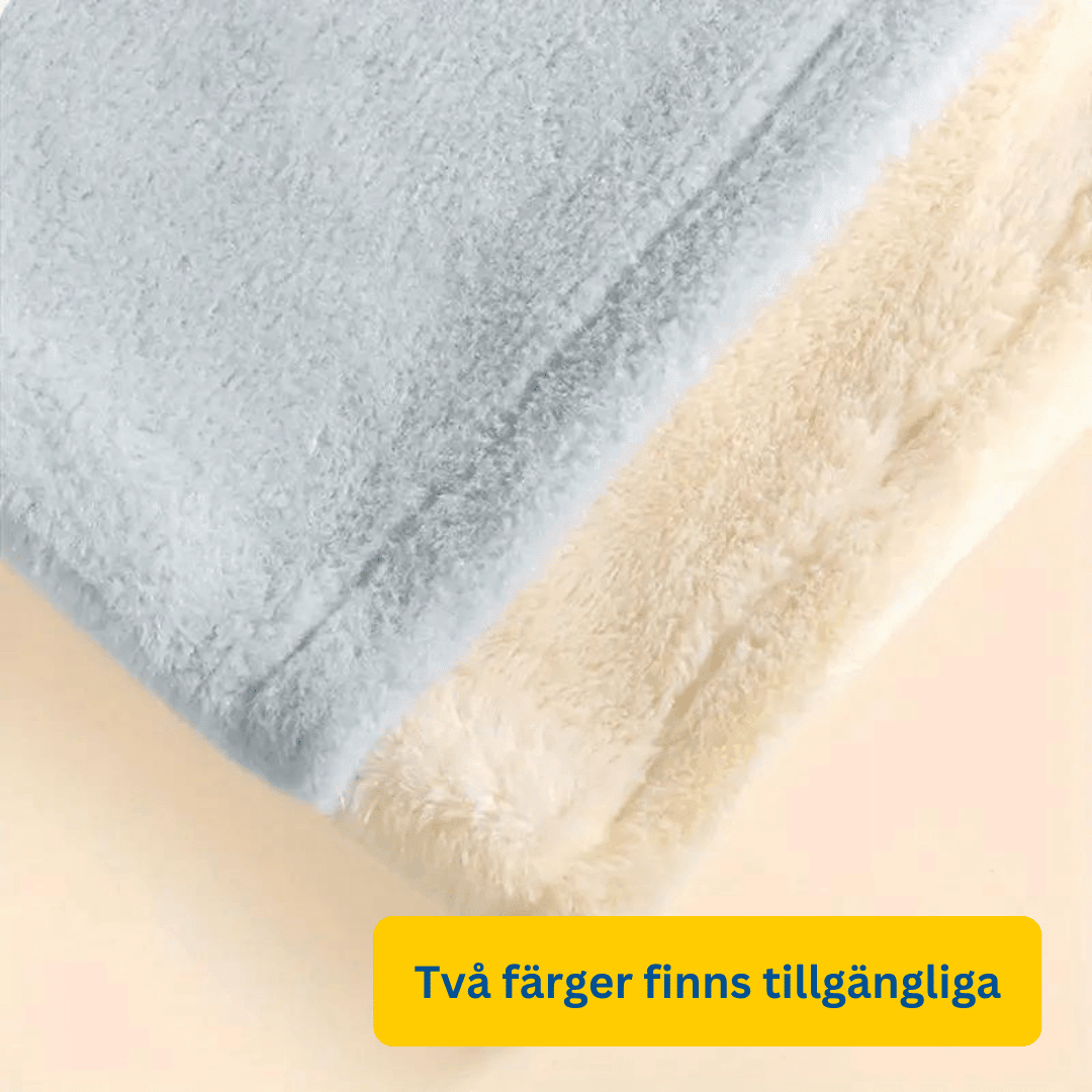 Två katt-hängmattor i ljusblått och beige. Texten "Två färger finns tillgängliga" finns i bilden.