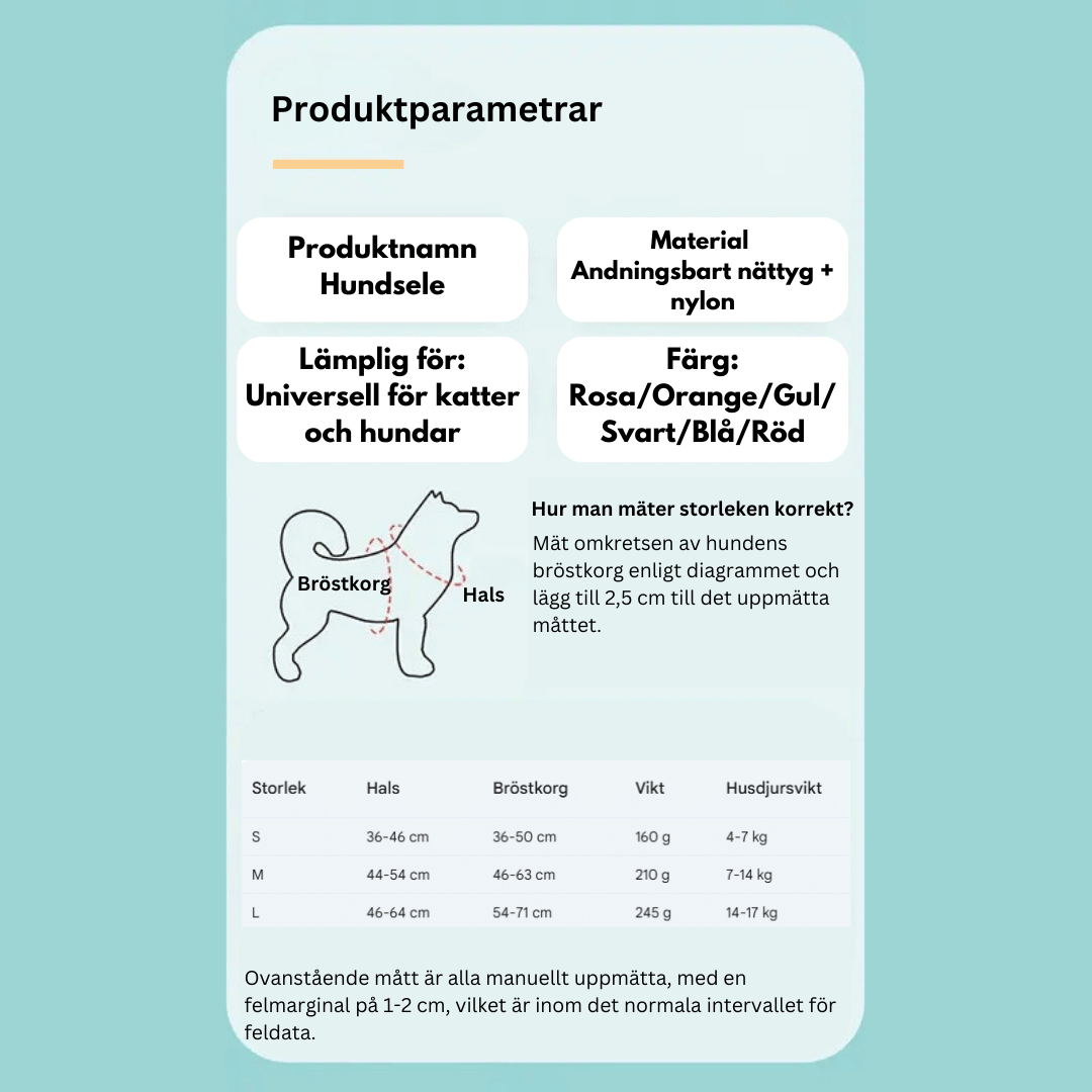 Justerbar Hundsele med Reflex, Anti-drag, Andas - Gul